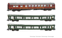 Arnold HN4424 - N - 3-tlg. Personenwagen Typ B OSShD + Autotransportwagen Spree-Alpen-Express, DR, Ep. IV